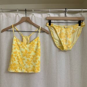 Daffy Vintage 1990’s Yellow Floral Tankini Made in USA Set of 2 Pieces Swimwear